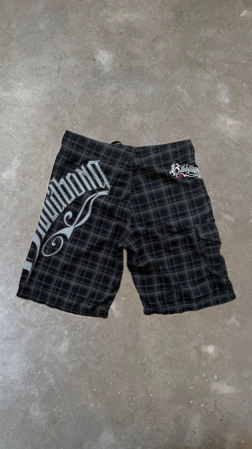BS0007 Billabong Brown, Black and Gray Striped Vintage Boardshorts (36")