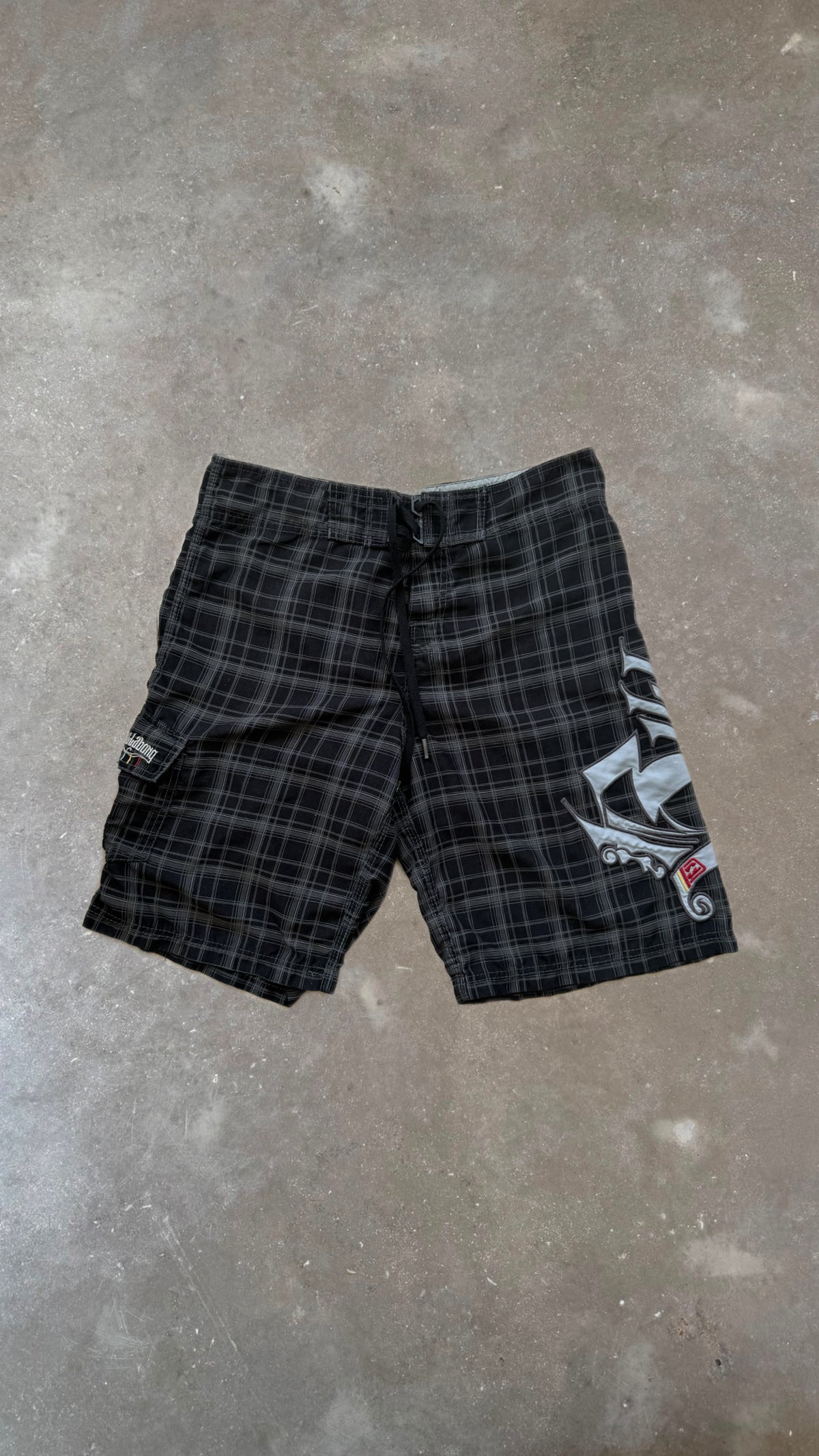 BS0007 Billabong Brown, Black and Gray Striped Vintage Boardshorts (36")