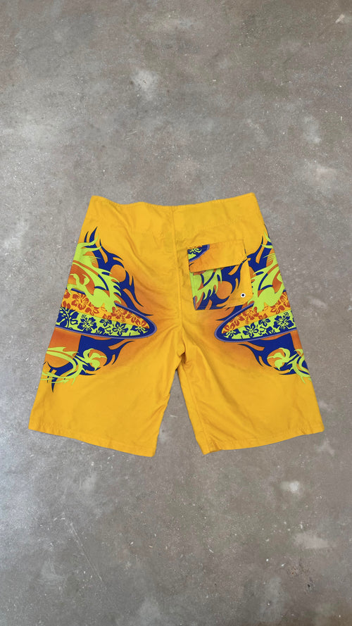 BS0026 Billabong Yellow and Blue Floral Vintage Boardshorts (34")
