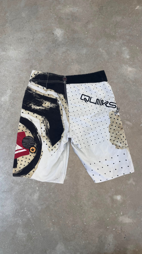 BS0028 Quicksilver White, Beige and Black Vintage Boardshorts (30")