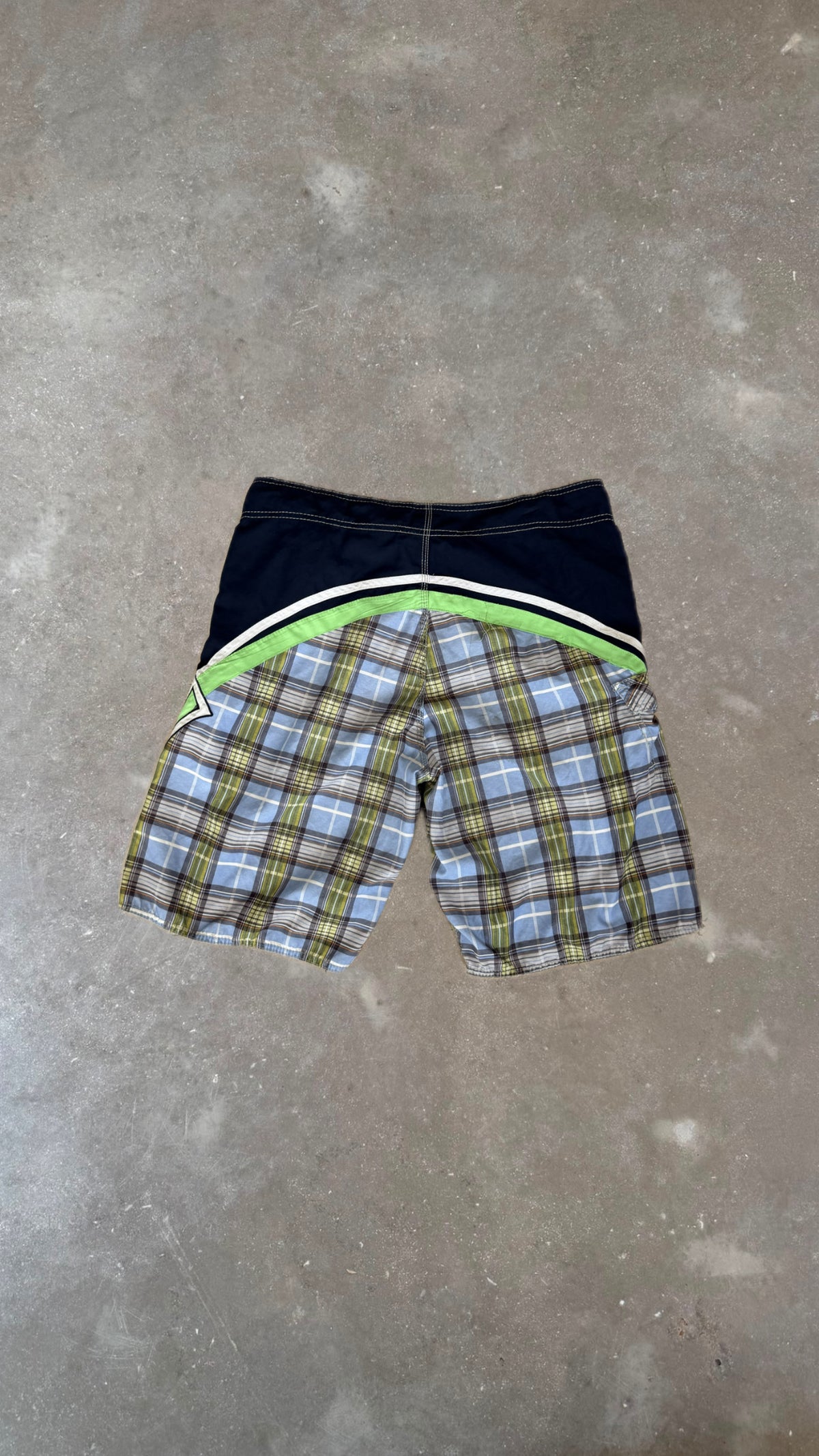 BS0060 Billabong x Occy SIGNATURE Blue and Green Striped Vintage Boardshorts (38")