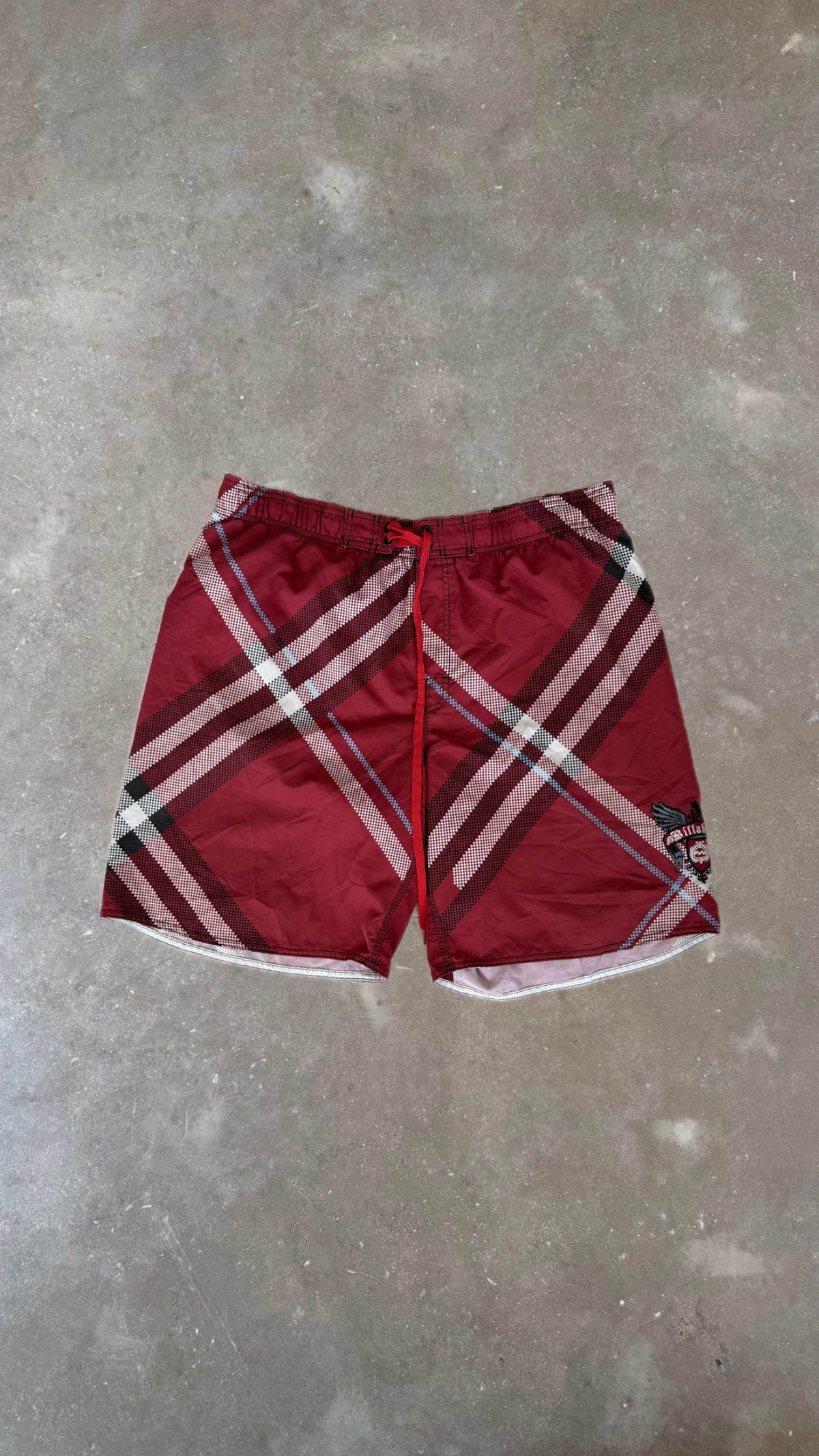 BS0068 Billabong Red, White and Black Striped Vintage Boardshorts (38")