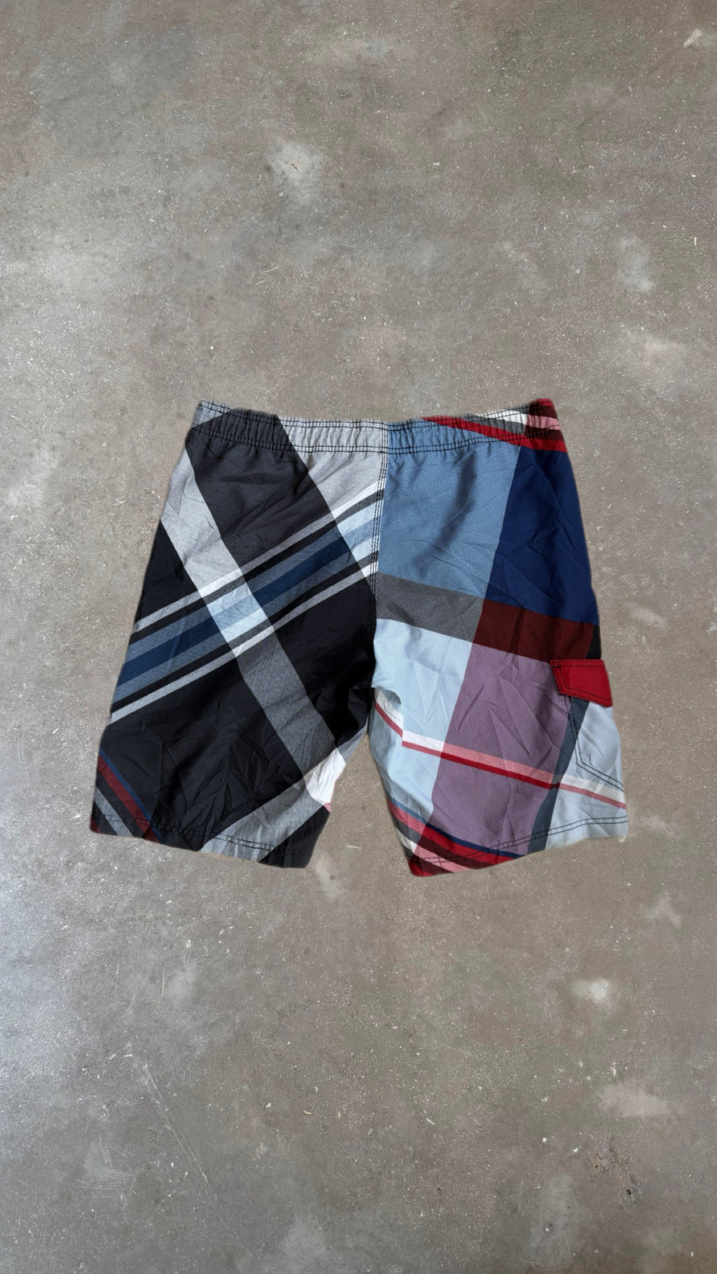 BS0096 Billabong Red, Blue and Gray Striped Vintage Boardshorts (38")