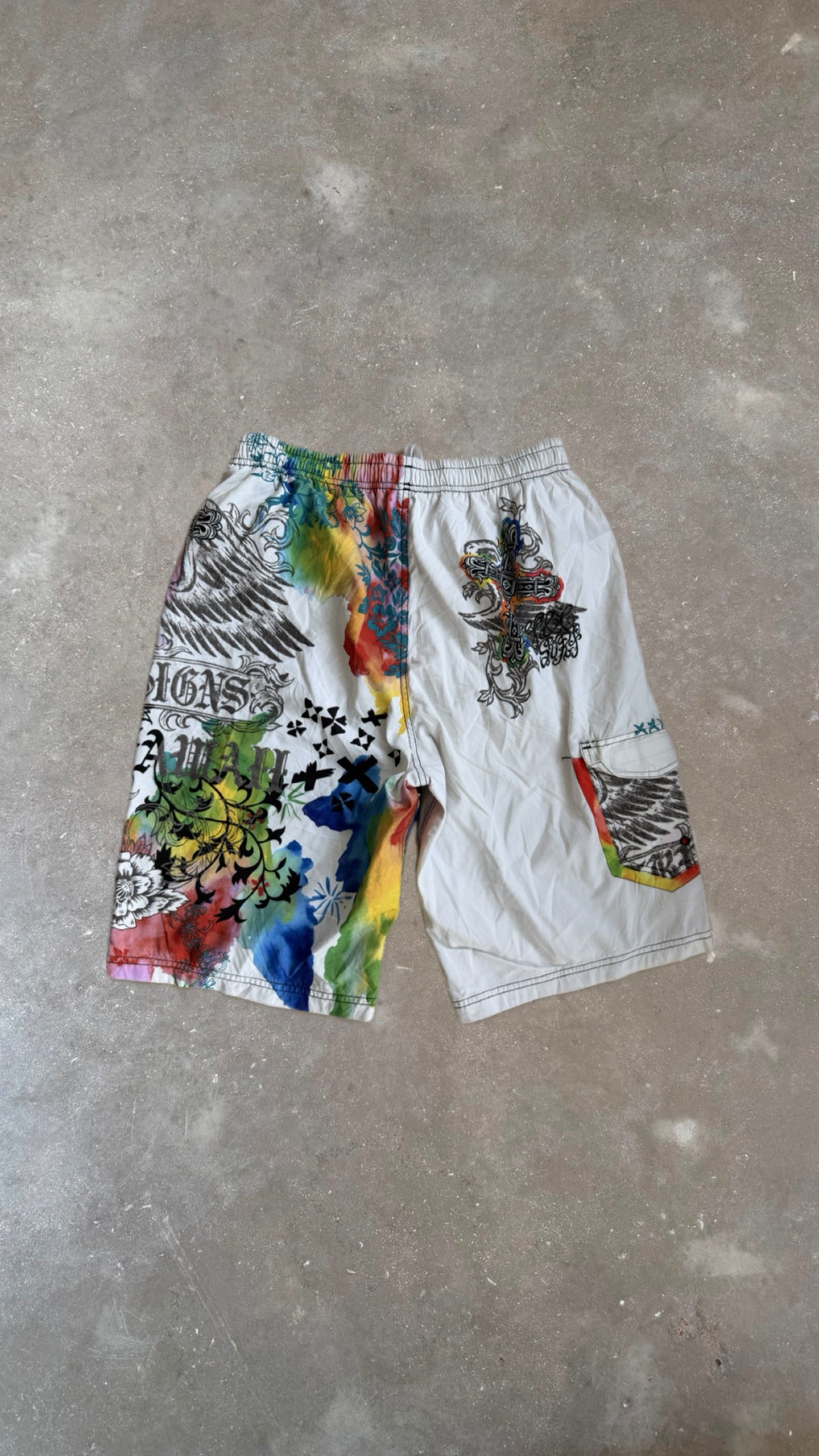 BS0109 T&C SURF White, Green and Blue Vintage Boardshorts (30")