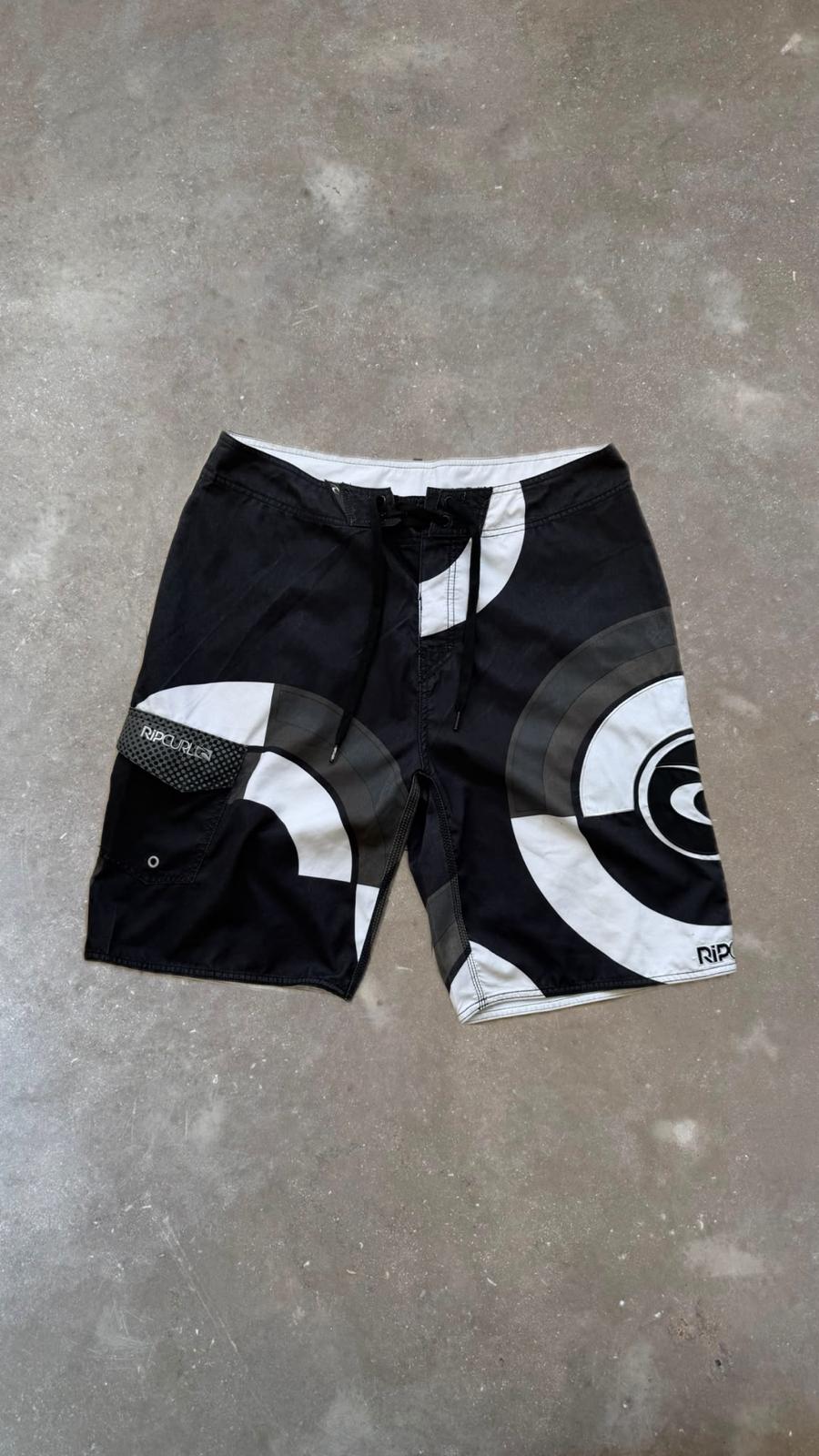 BS0156 Rip Curl Black and White  Vintage Boardshorts (38")