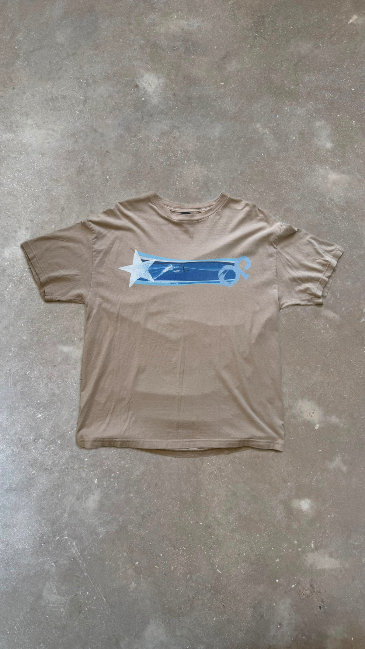 TS0015 OP Beige and Blue Vintage T-Shirt (XL)
